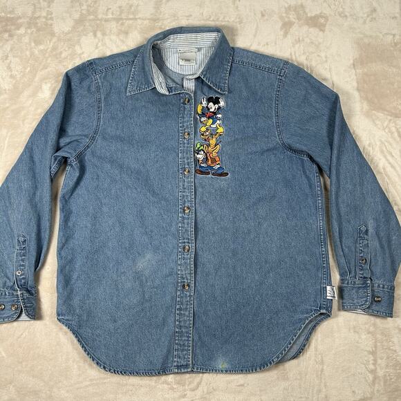Disney Tops - VTG Walt Disney World Mickey Mouse Embroidered Women's Denim Jean Shirt Size M
